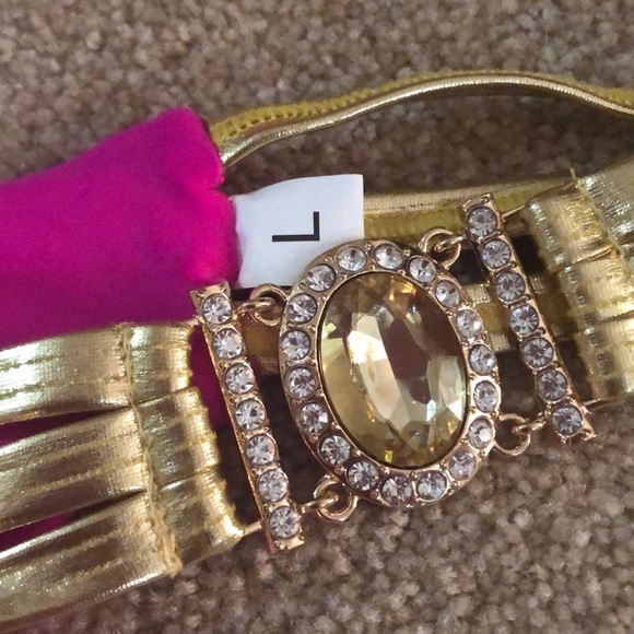 NWT competition hot pink tassel jewel diamond halter string bikini gold side - Picture 7 of 14